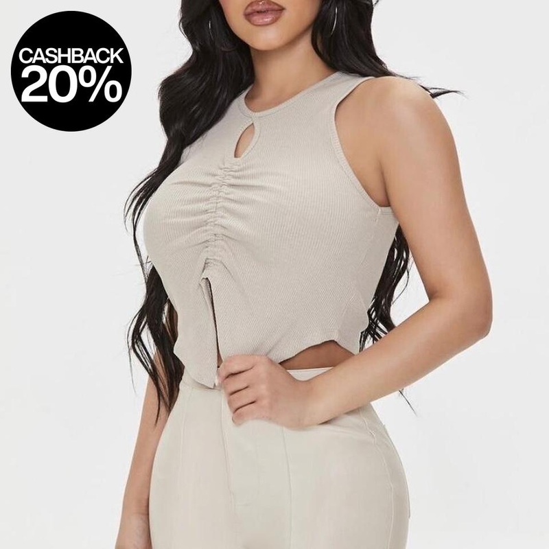 Forever 21 Women’s Light Beige Sleeveless Cut Out Ribbed Blouse | Forever 21 In Lebanon