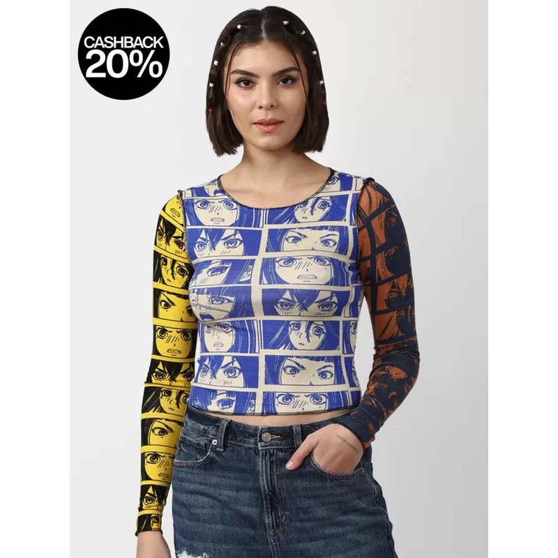 Forever 21 Women’s Multi Color Enemy Graphic Long Sleeve Crop Top | Forever 21 In Lebanon
