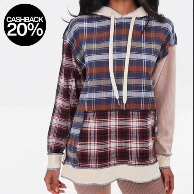 Forever 21 Women’s Multicolor Checkered Ribbed Hoodie | Forever 21 In Lebanon