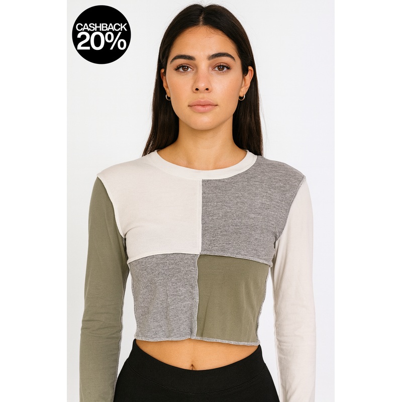 Forever 21 Women’s Multicolor Crew Neck Long Sleeve Crop Top | Forever 21 In Lebanon