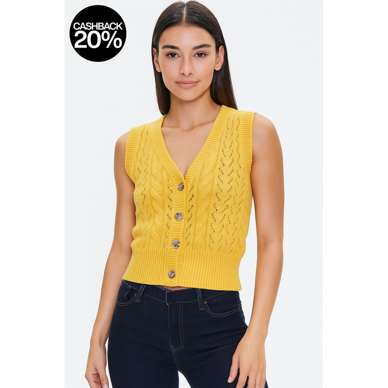 Forever 21 Women’s Mustard Crochet Sleeveless Vest  |Forever 21 In Lebanon