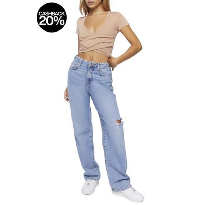 Forever 21 Women’s Tan Short Sleeve V Neck Crop Top | Forever 21 In Lebanon