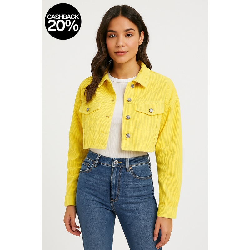 Forever 21 Women’s Yellow Ribbed Cropped Jacket | Forever 21 In Lebanon