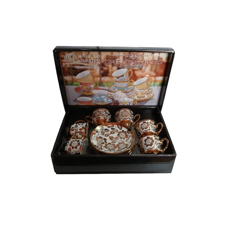 Al Sultan Fine Porcelain Coffee Cups 6pcs + Saucers 6pcs HD26-183 | Al Sultan In Lebanon