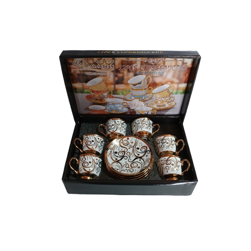 Al Sultan Fine Porcelain Coffee Cups 6pcs + Saucers 6pcs HD26-187 | Al Sultan In Lebanon