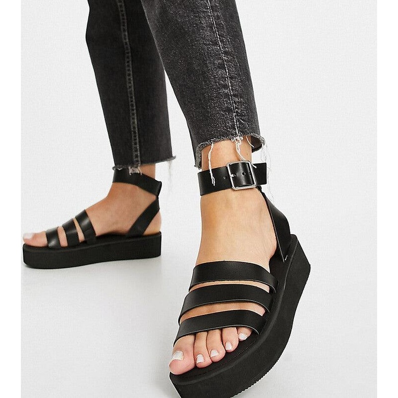 ASOS Design Women’s Black Wide Fit Friendly Chunky Flat Form Sandals |ASOS Design In Lebanon