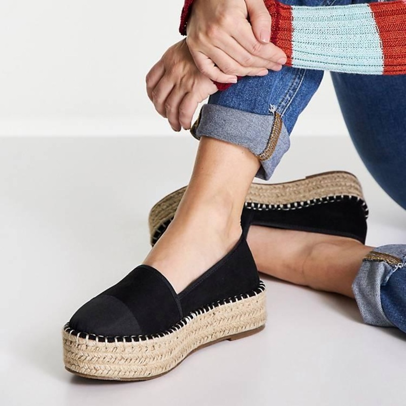 ASOS Design Women’s Black Wide Fit Jala Flatform Toe Cap Espadrille Casual Shoes|ASOS Design In Lebanon