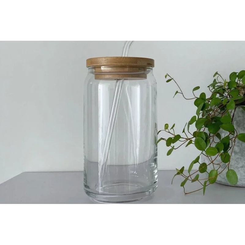 Hinox Transparent Glass Cup With Bamboo Lid & Glass Straw A-17 | Hinox In Lebanon