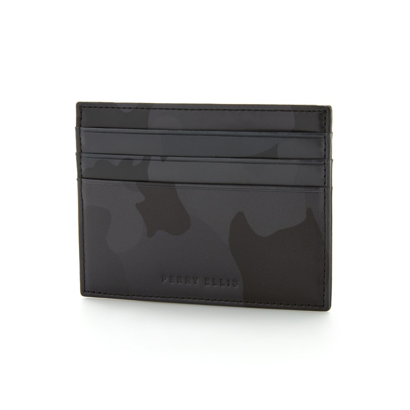 Perry Ellis Portfolio Mens Camo Six-Slot Card Case Black ONE SIZE  abb125