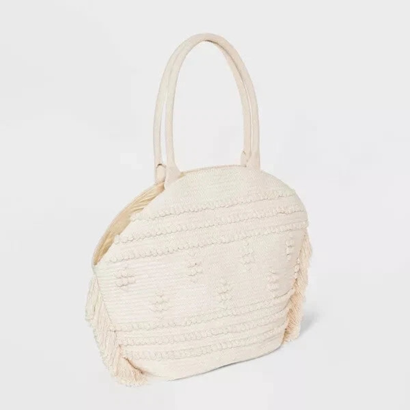 Shade & Shore Women’s Off White Straw Fringe Tote Handbag | Shade & Shore In Lebanon
