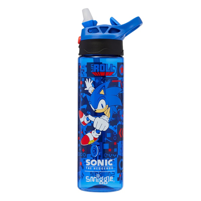 Smiggle Sonic The Hedgehog Drink Up Plastic Water Bottle 650ml