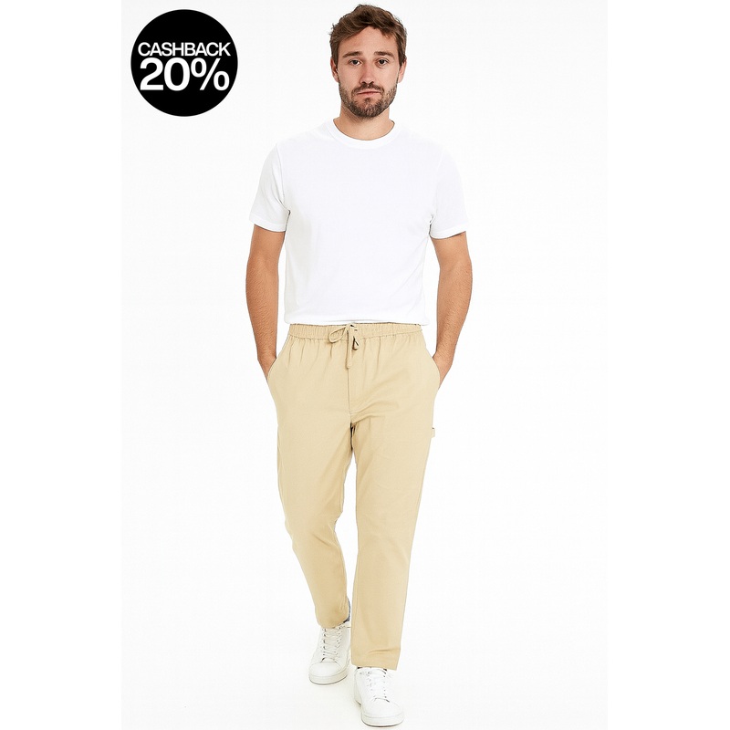 Forever 21 Men’s Beige Elastic Waistband Cargo Pant | Forever 21 In Lebanon