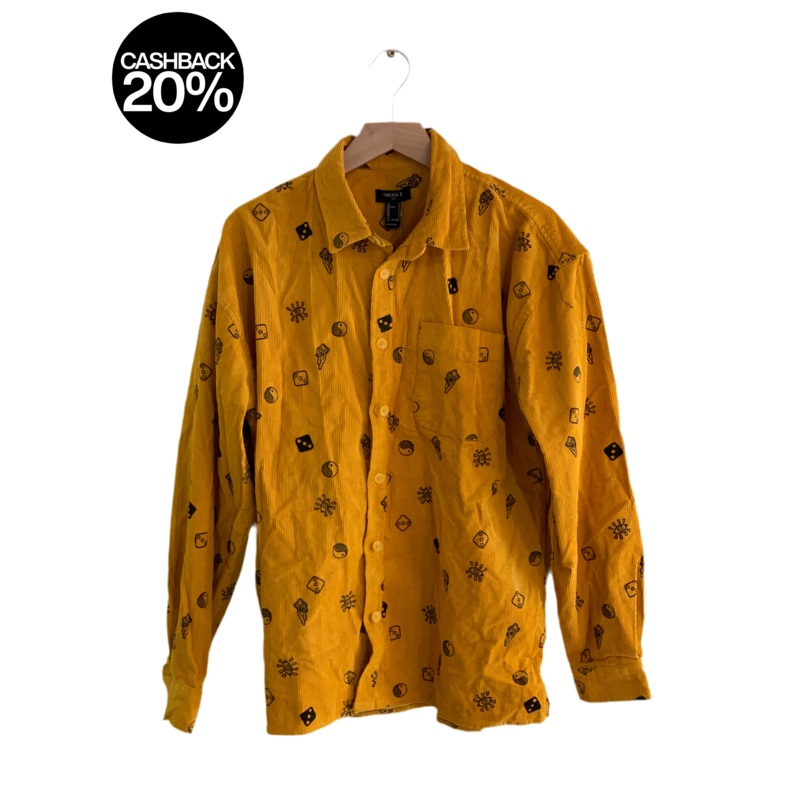 Forever 21 Men’s Gold Printed Long Sleeves Ribbed Shirt | Forever 21 In Lebanon