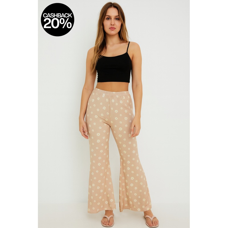 Forever 21 Women’s Beige Floral Printed Flare Pant | Forever 21 In Lebanon