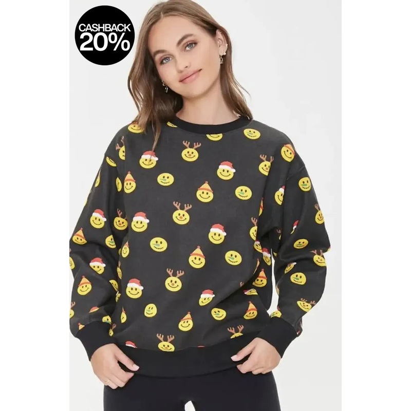 Forever 21 Women’s Black Printed Crew Neck Long Sleeve Sweatshirt |Forever 21 In Lebanon