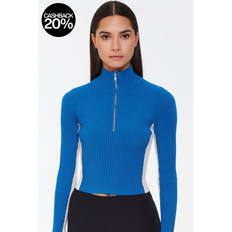 Forever 21 Women’s Blue 1/4 Zip Ribbed Long Sleeve Blouse | Forever 21 In Lebanon