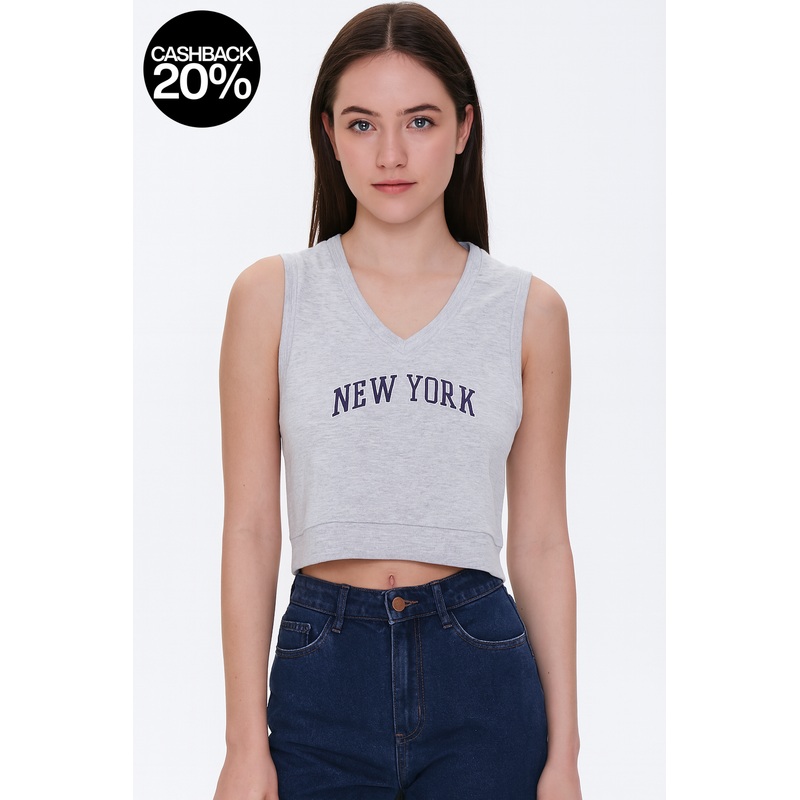 Forever 21 Women’s Grey New York V Neck Sleeveless Blouse | Forever 21 In Lebanon