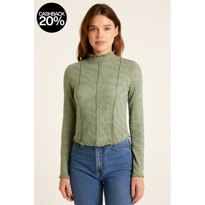 Forever 21 Women’s Olive Green Long Sleeve Turtle Neck Ribbed Blouse | Forever 21 In Lebanon