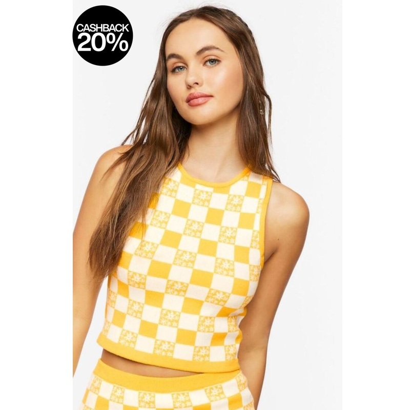Forever 21 Women’s Yellow & White Checkered Sleeveless Blouse |Forever 21 In Lebanon