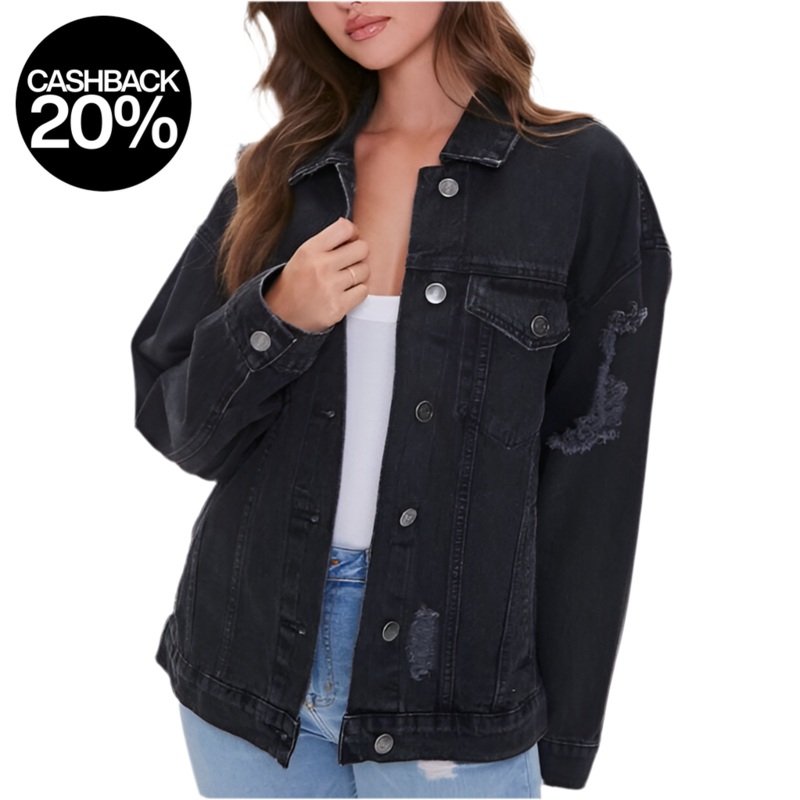 Forever 21 Women’s Black Ripped Denim Jacket | Forever 21 In Lebanon