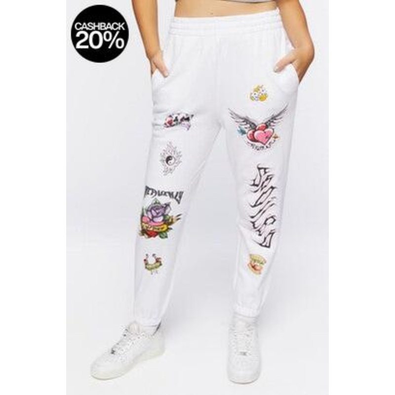 Forever 21 Women’s White Printed Sweat Pant | Forever 21 In Lebanon