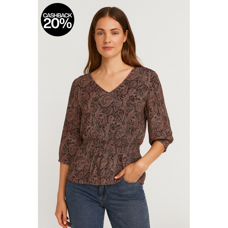 Forever 21 Womens Printed V Neck 3/4 Sleeve Blouse |Forever 21 In Lebanon