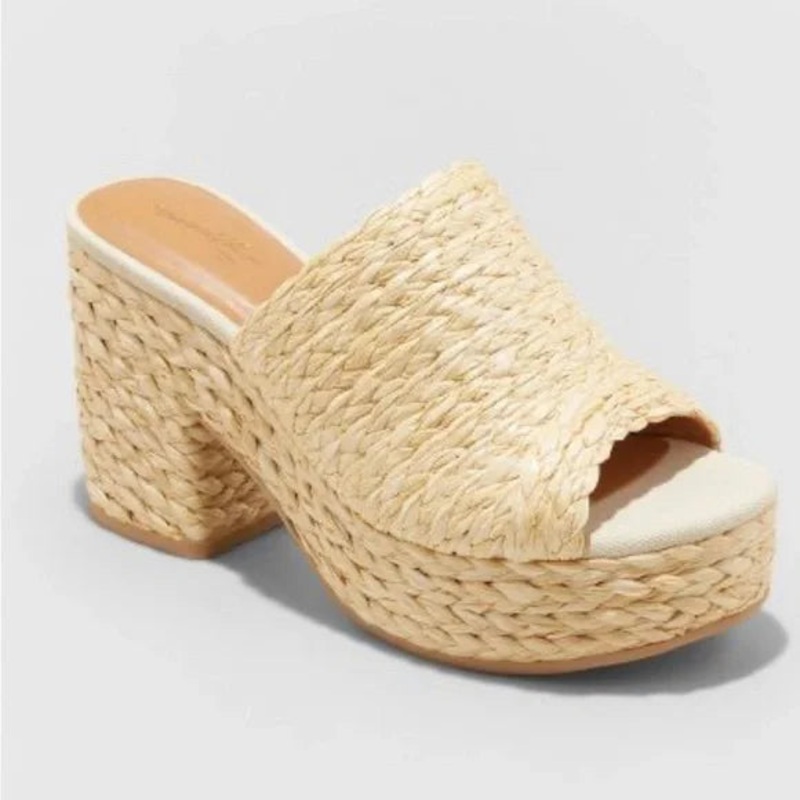 Universal Thread Women’s  Beige Raffia Nessa Platform Mule Heeled Sandals | Universal Thread In Lebanon