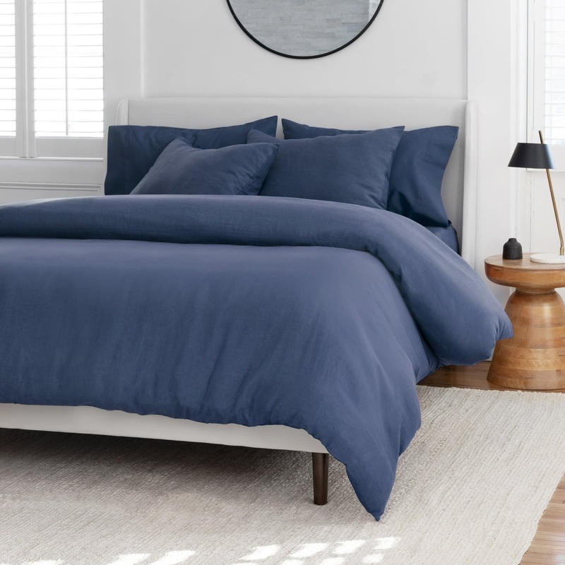 Wel Home Navy Blue Relaxed Linen King Size Duvet Set  3pcs | Wel Home In Lebanon