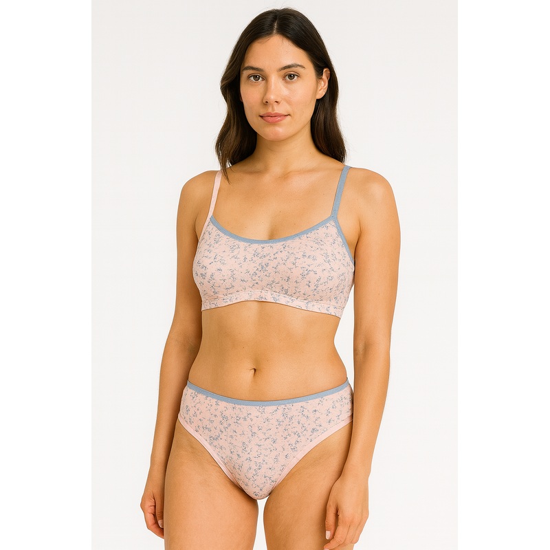 Demar Women’s Baby Pink Floral Printed Lingerie Set | Demar In Lebanon