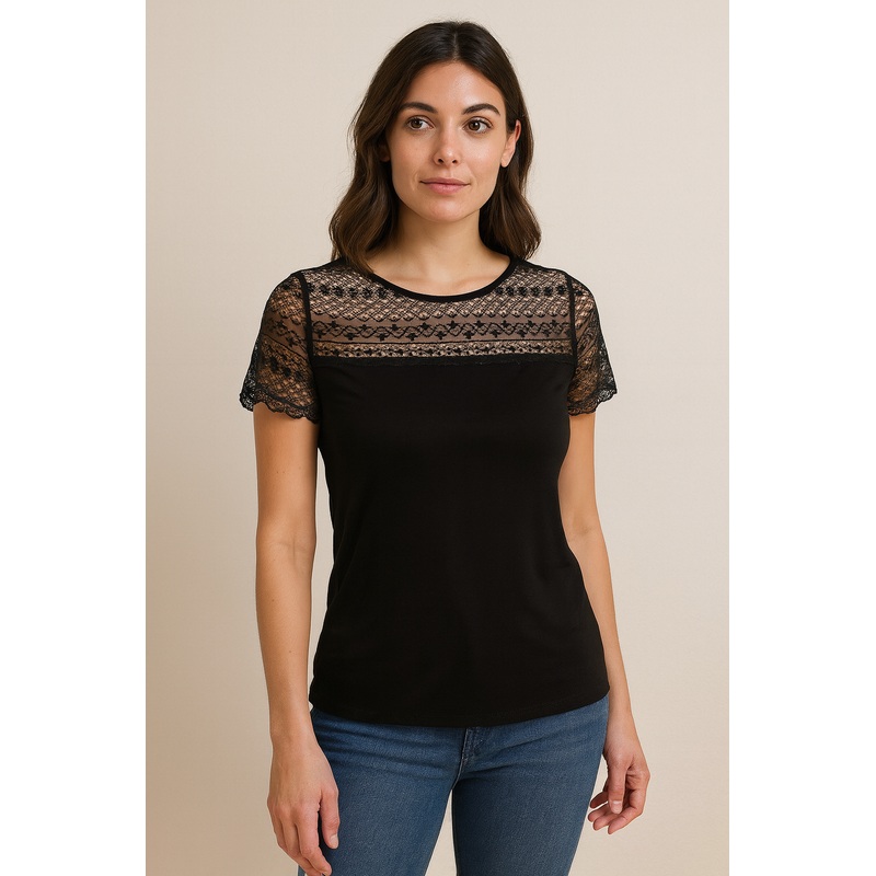 Demar Women’s Black Lace Short Sleeve Blouse | Demar In Lebanon