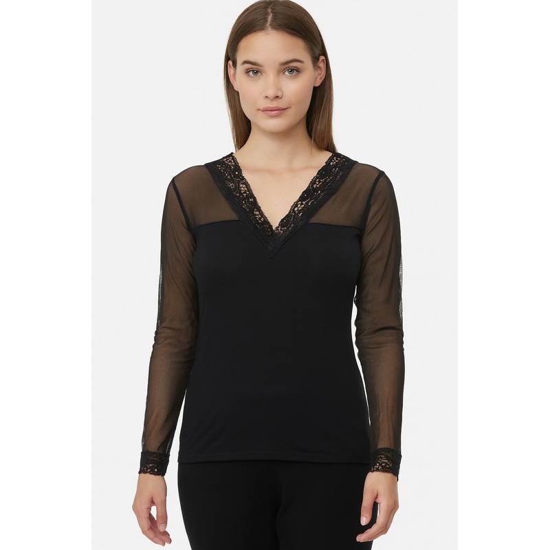 Demar Women’s Black Mesh Lace Sleep Shirt | Demar In Lebanon
