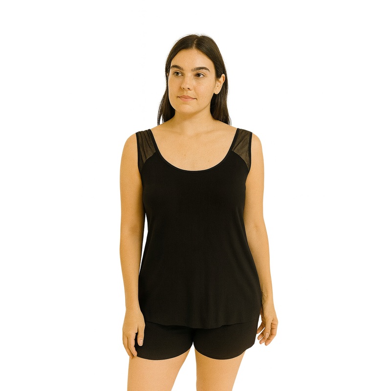 Demar Women’s Black Sheer Ribbed Sleep Dress | Demar In Lebanon