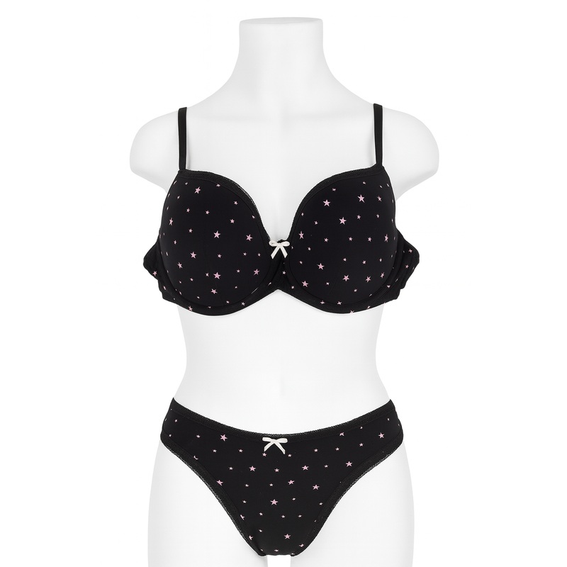 Demar Women’s Black Viscose Standard Stars 2 Piece Lingerie Set | Demar In Lebanon