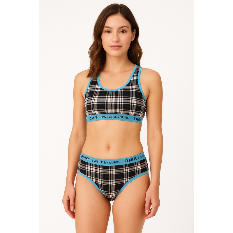 Demar Women’s Black & White Plaid Lingerie Set | Demar In Lebanon