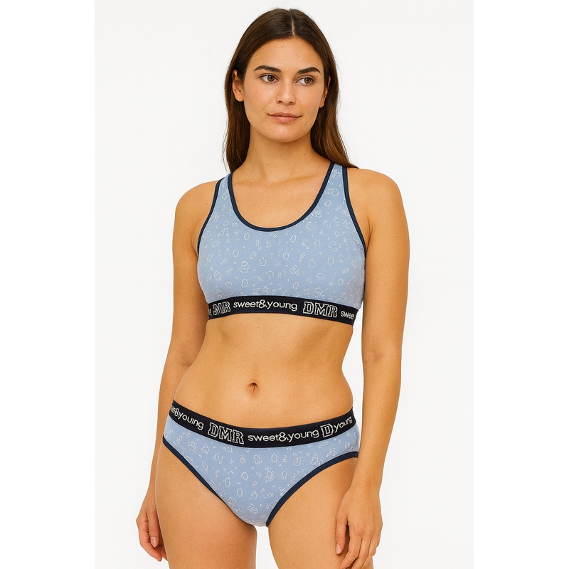 Demar Women’s Blue With Bunnies 2 Piece Lingerie Set | Demar In Lebanon
