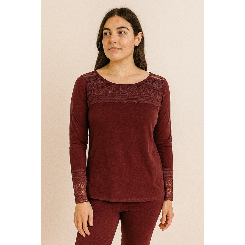 Demar Women’s Burgundy Long Sleeve Sleep Shirt | Demar In Lebanon