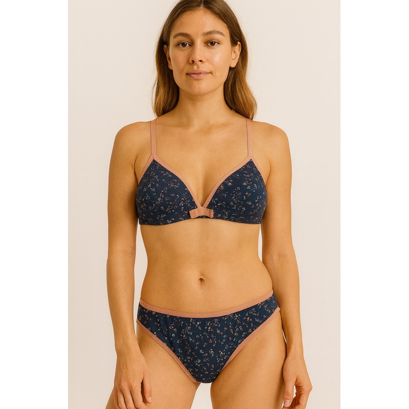 Demar Women’s Dark Blue & Pink Floral Lingerie Set | Demar In Lebanon