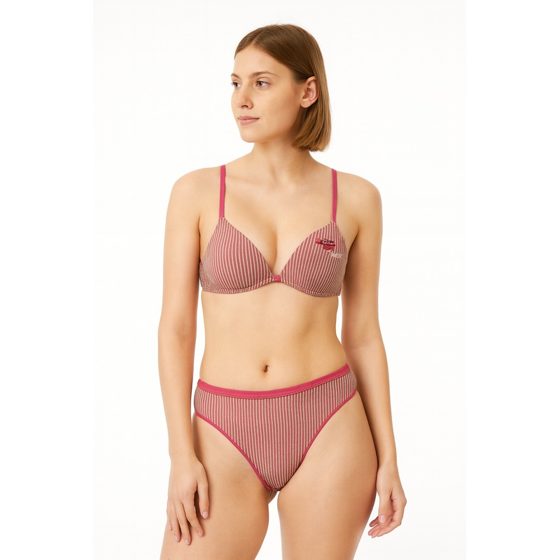 Demar Women’s Fuschia & Grey Striped Look Me Underwear Set | Demar In Lebanon