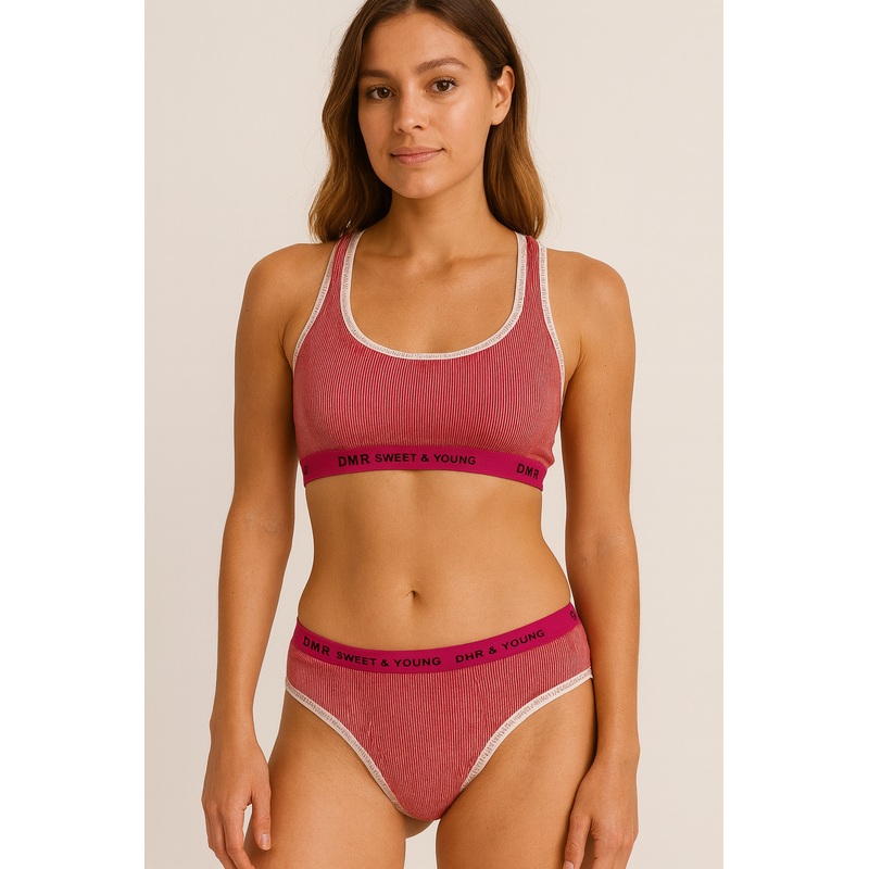 Demar Women’s Fuschia & White Striped Underwear Set | Demar In Lebanon