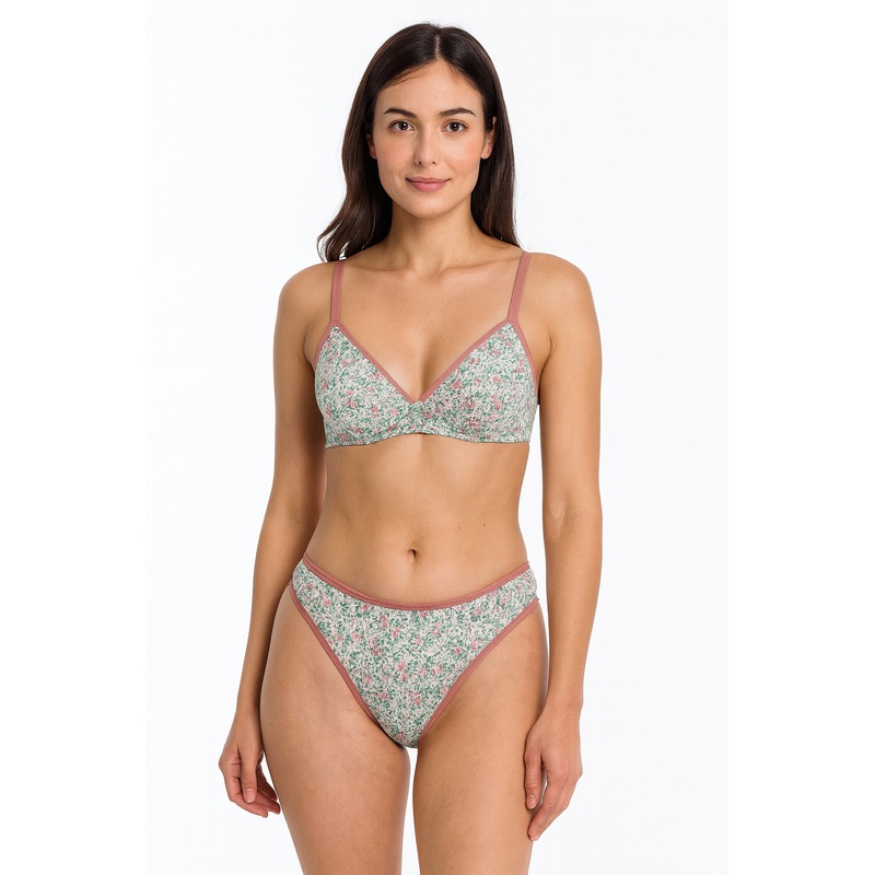 Demar Women’s Green & Dusty Rose Floral Printed Lingerie Set | Demar In Lebanon