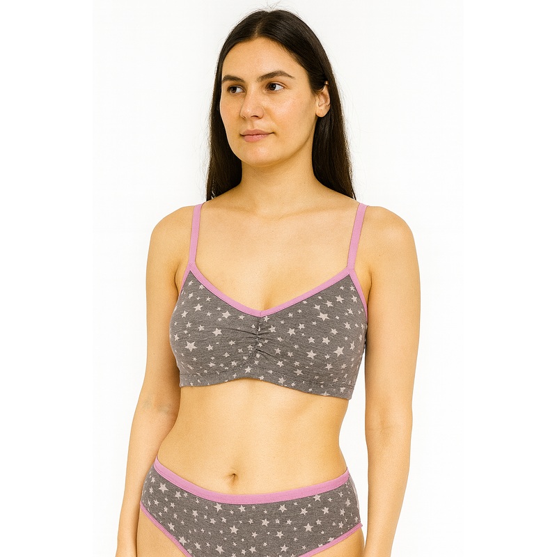 Demar Women’s Grey & Pink Strapped Lingerie Set | Demar In Lebanon