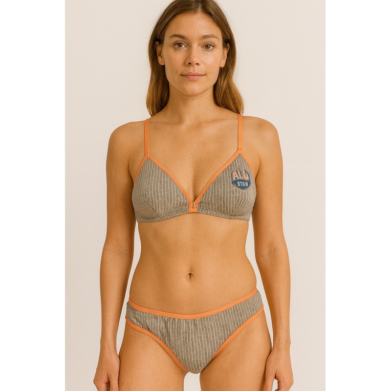 Demar Women’s Grey Striped Underwear Set | Demar In Lebanon