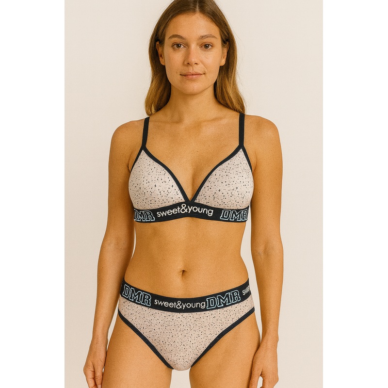 Demar Women’s Light Pink & Navy Dotted Lingerie Set | Demar In Lebanon