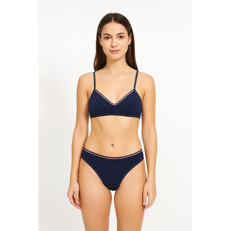 Demar Women’s Navy Blue Polka Dot Lingerie Set | Demar In Lebanon