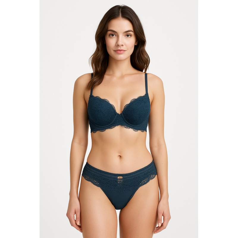 Demar Women’s Navy Lace Satin Underwear Set | Demar In Lebanon