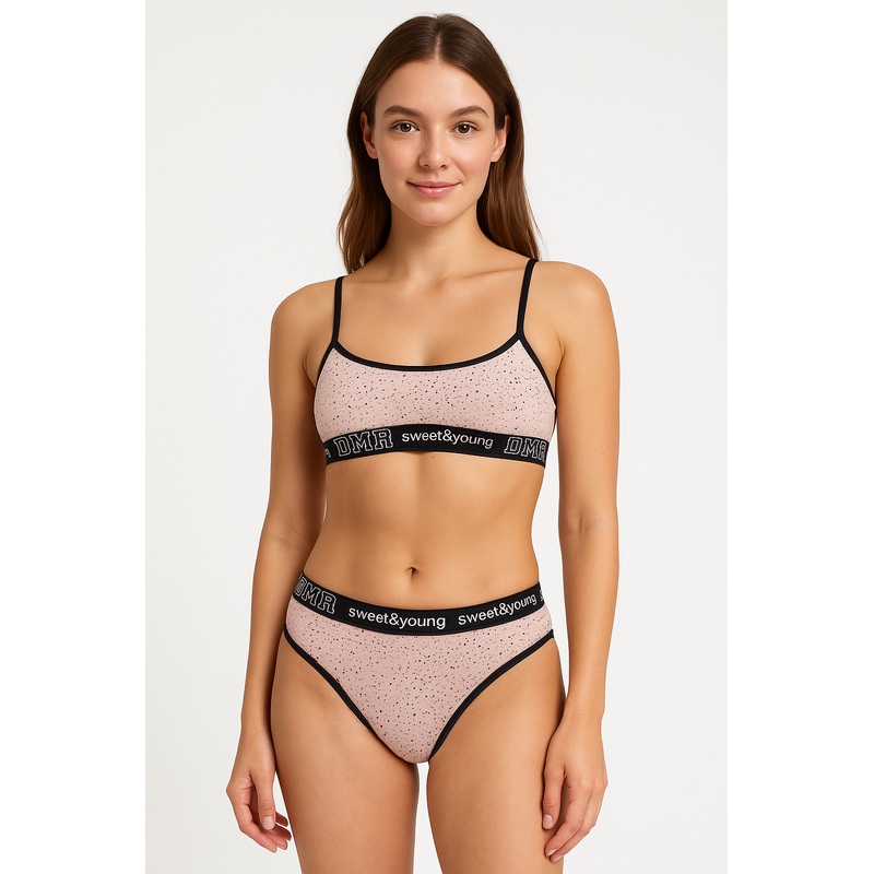 Demar Women’s Navy & Light Pink Dotted Printed Lingerie Set | Demar In Lebanon