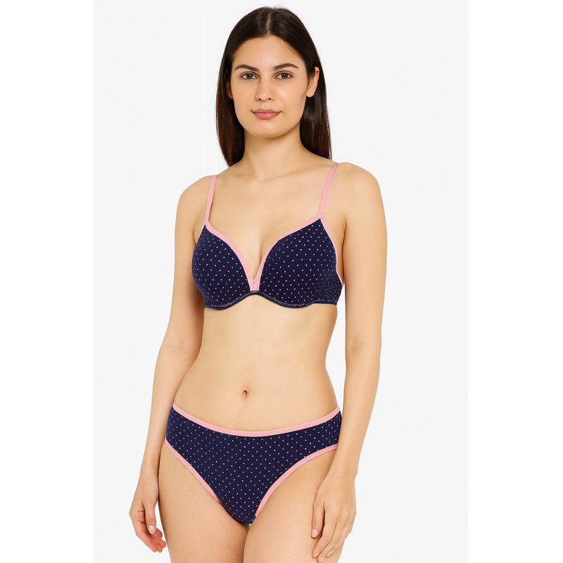 Demar Women’s Navy Polyamide Pink Dots 2 Piece Lingerie Set | Demar In Lebanon