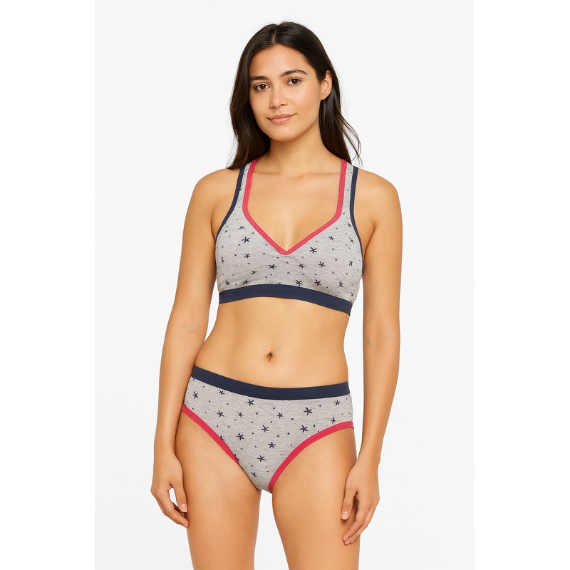 Demar Women’s Vigore Grey Asterisks 2 Piece Lingerie Set | Demar In Lebanon