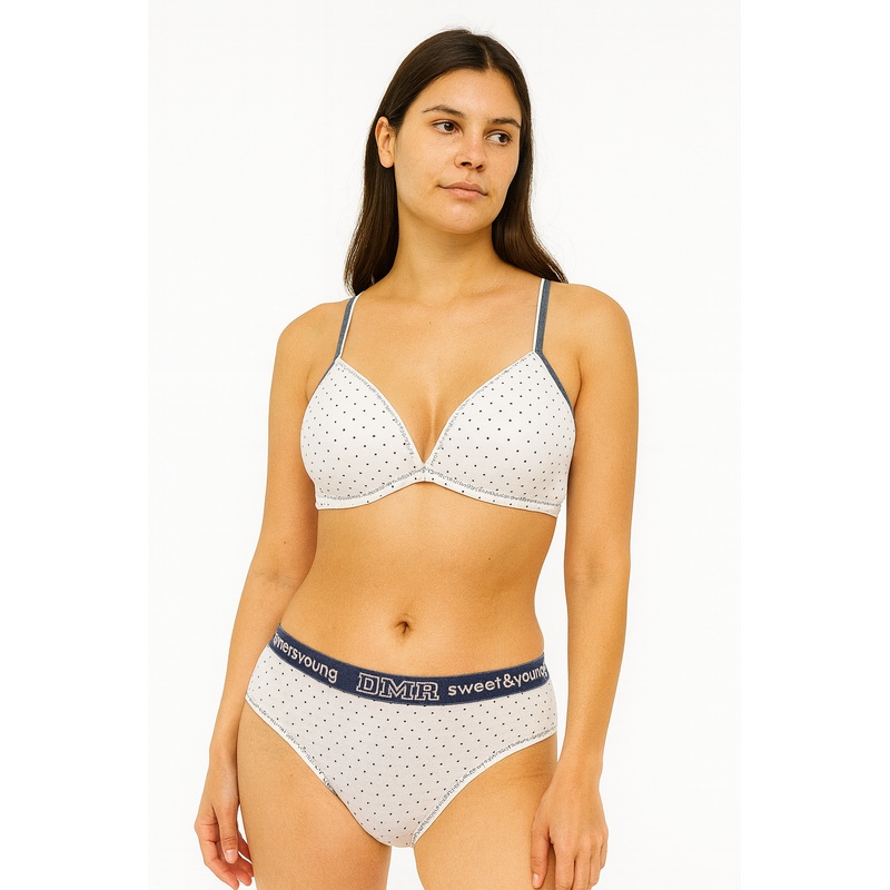 Demar Women’s White Cotton With Polka Dots 2 Piece Lingerie Set | Demar In Lebanon