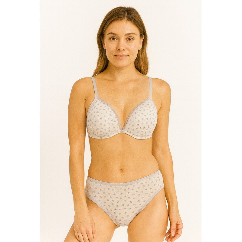 Demar Women’s White & Gray Floral Lingerie Set | Demar In Lebanon